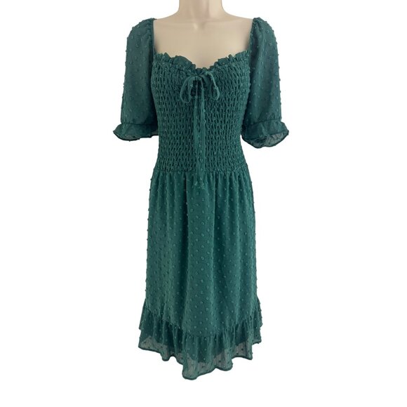 As U Wish Green Smocked Bodice Swiss Dot Ruffle Hem Dress Size 3X 22 24 Plus Sz - Picture 1 of 9